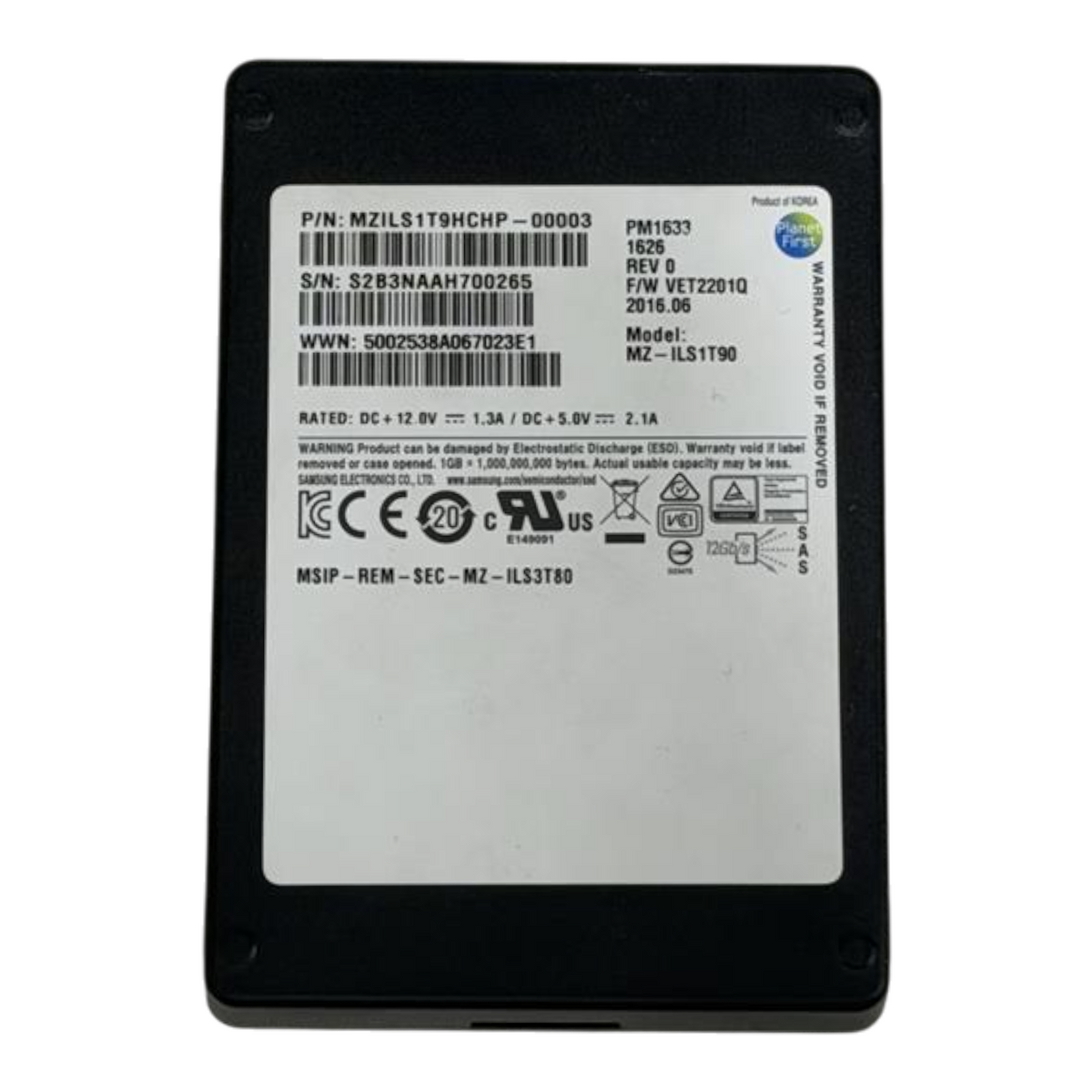 Samsung 1.92TB SAS 12G Read Intensive PM1633 Series 2.5" SSD MZ-ILS1T90