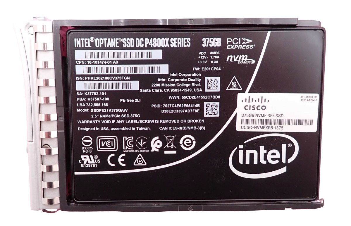 Cisco 375GB 2.5" NVME PCIe Solid State Drive SSD UCSC-NVMEXPB-I375 + M5 M6 Caddy
