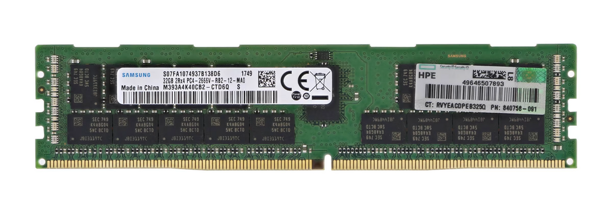 HPE 32GB 2Rx4 PC4-2666V DDR4-21300 ECC RDIMM Server Memory 815100-B21 850881-001