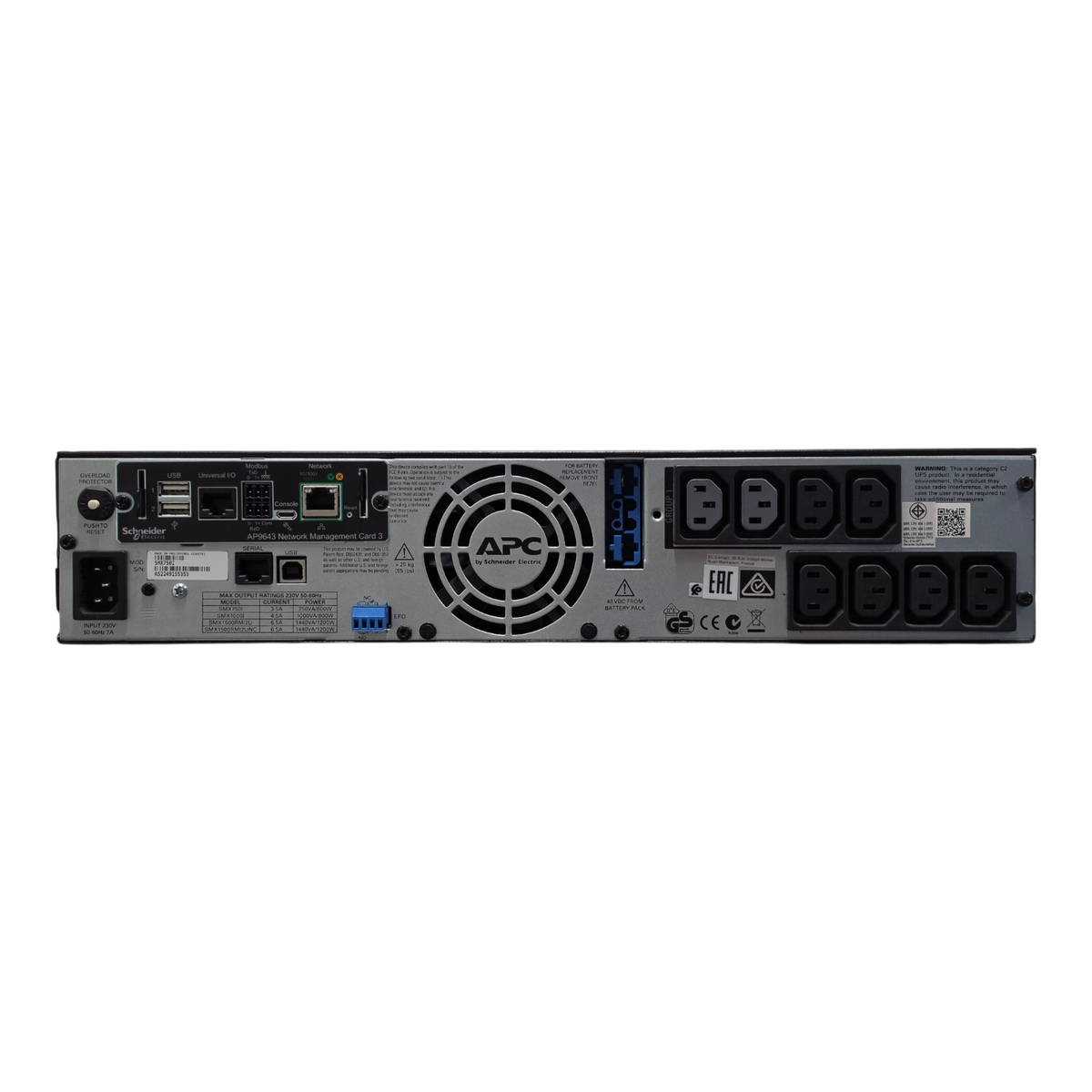 APC SMX750I Smart-UPS X 600W/750VA 8x C13 230V 2U Rackmount UPS + AP9643 Card
