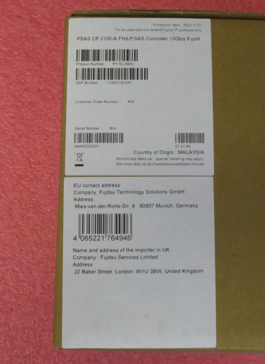 NEW Fujitsu PSAS CP 2100-8i FH/LP SAS RAID Controller 12Gb/s 8-Port PY-SC3MA2