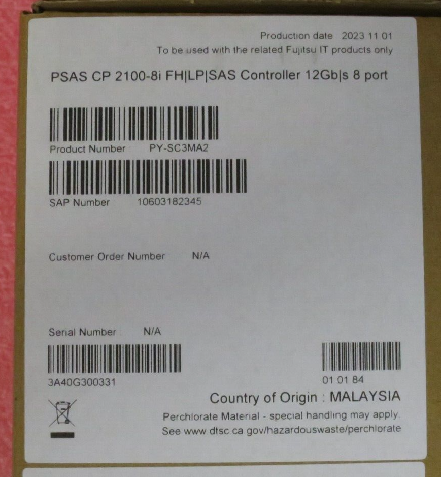 NEW Fujitsu PSAS CP 2100-8i FH/LP SAS RAID Controller 12Gb/s 8-Port PY-SC3MA2
