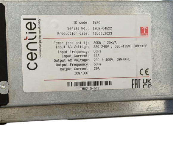 Centiel CumulusPower CP100 3x IM20 60kW 60Kva Modular Rack UPS CAB-CP100-I320-B0