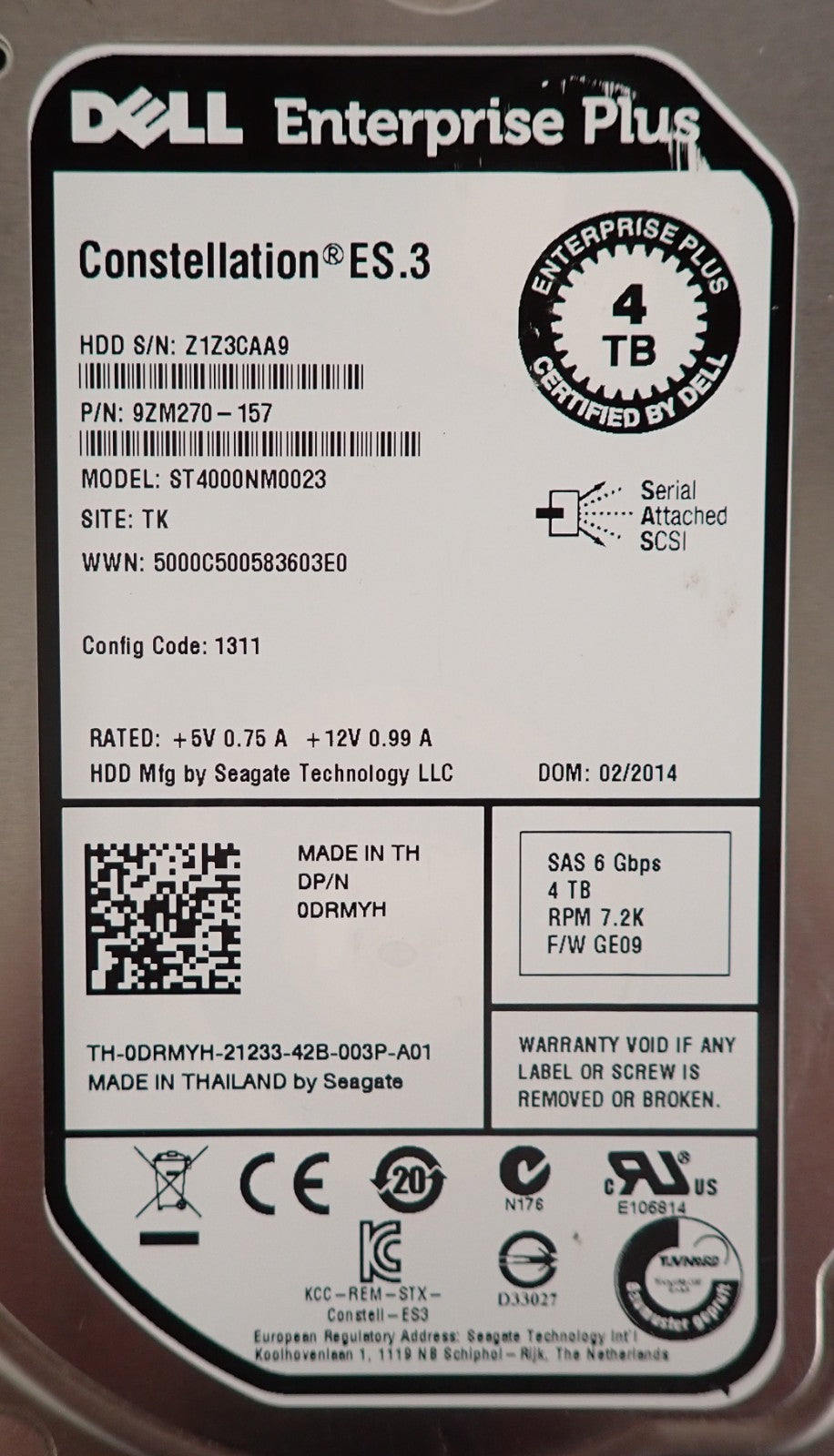 Dell Compellent 4TB 7.2K 6G SAS 3.5" LFF Hard Drive HDD DRMYH + SC Series Caddy