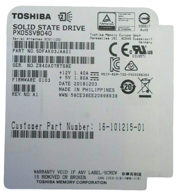 Toshiba 400GB 2.5" SAS 12G Enterprise Mixed Use Solid State Drive SSD PX05SVB040