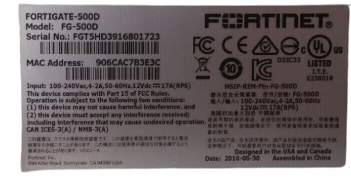Fortinet Fortigate 500D FG-500D 8x 1GbE RJ45 + 8x 1GbE SFP Firewall Appliance