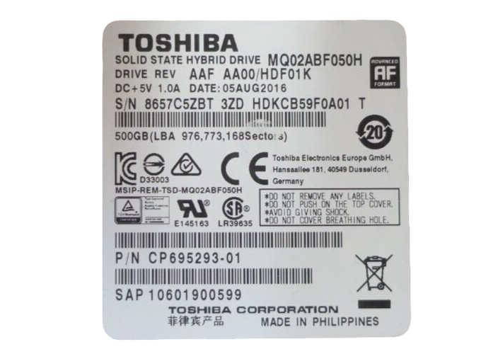 Fujitsu 500GB SATA 6G 5.4K 2.5" SSHD 8GB NAND CP695293-01 In M-Series Caddy