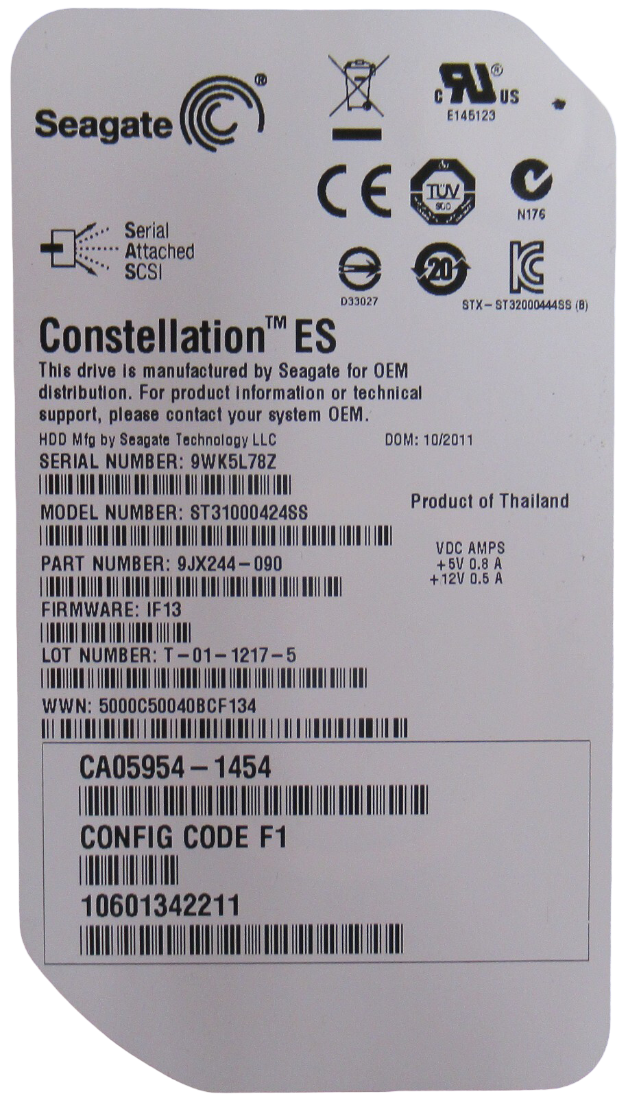 Fujitsu CA07237-E110 Eternus DX S2 1TB 7.2K 3.5" SAS ST31000424SS HDD In Caddy