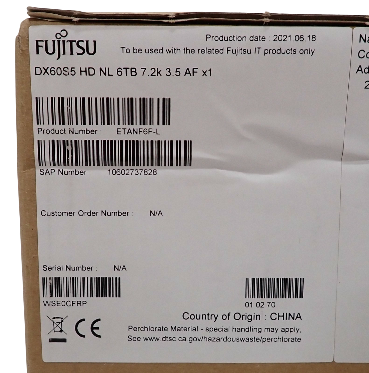 NEW Fujitsu Eternus DX60 S5 6TB 7.2K SAS 12G 3.5" HDD CA08226-E215 ETANF6F-L