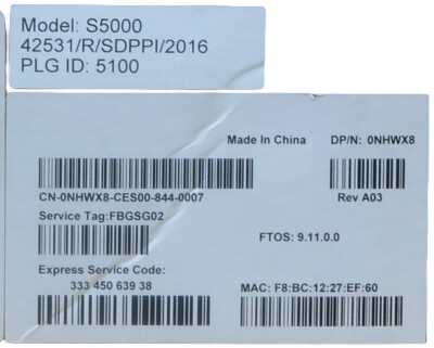 New Dell Networking S5000 NHWX8 10/40G LAN/SAN 2x PSU 2x FtoB Fan Modular Switch