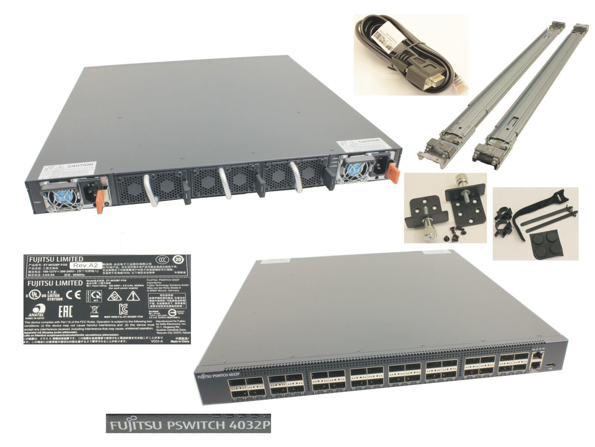 NEW Fujitsu PSwitch 4032P ET-9032BF-FOS 32-Port 40GbE QSFP+ Port L2/3 1U Switch