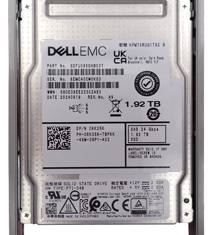 NEW Dell 1.9TB SAS 24G RI 2.5" SFF SSD KPM7XRUG1T92 6K35K + 12/13th Gen Caddy