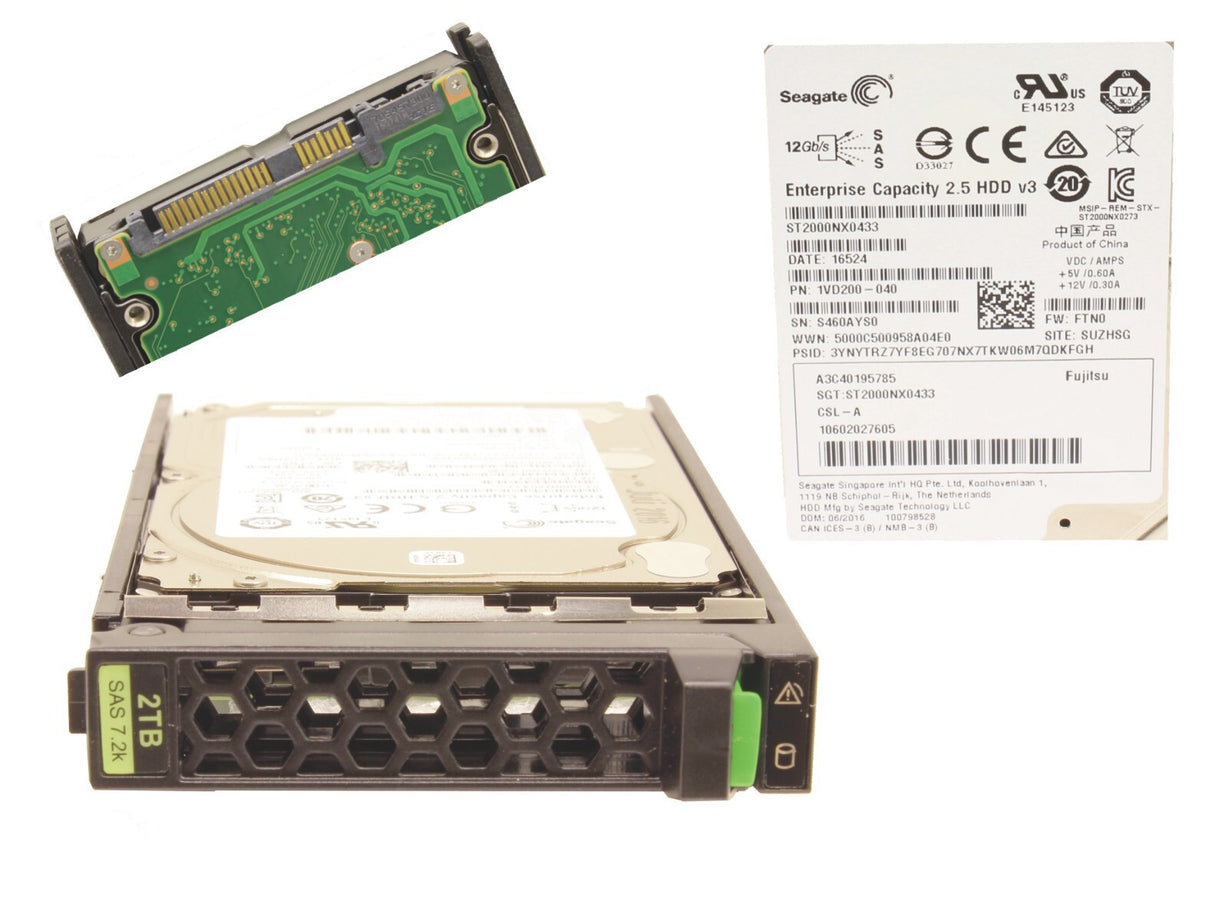 Fujitsu 2TB 7.2K SAS 12G 512N HOT PLUG 2.5" BC Hard Drive HDD S26361-F5600-L920