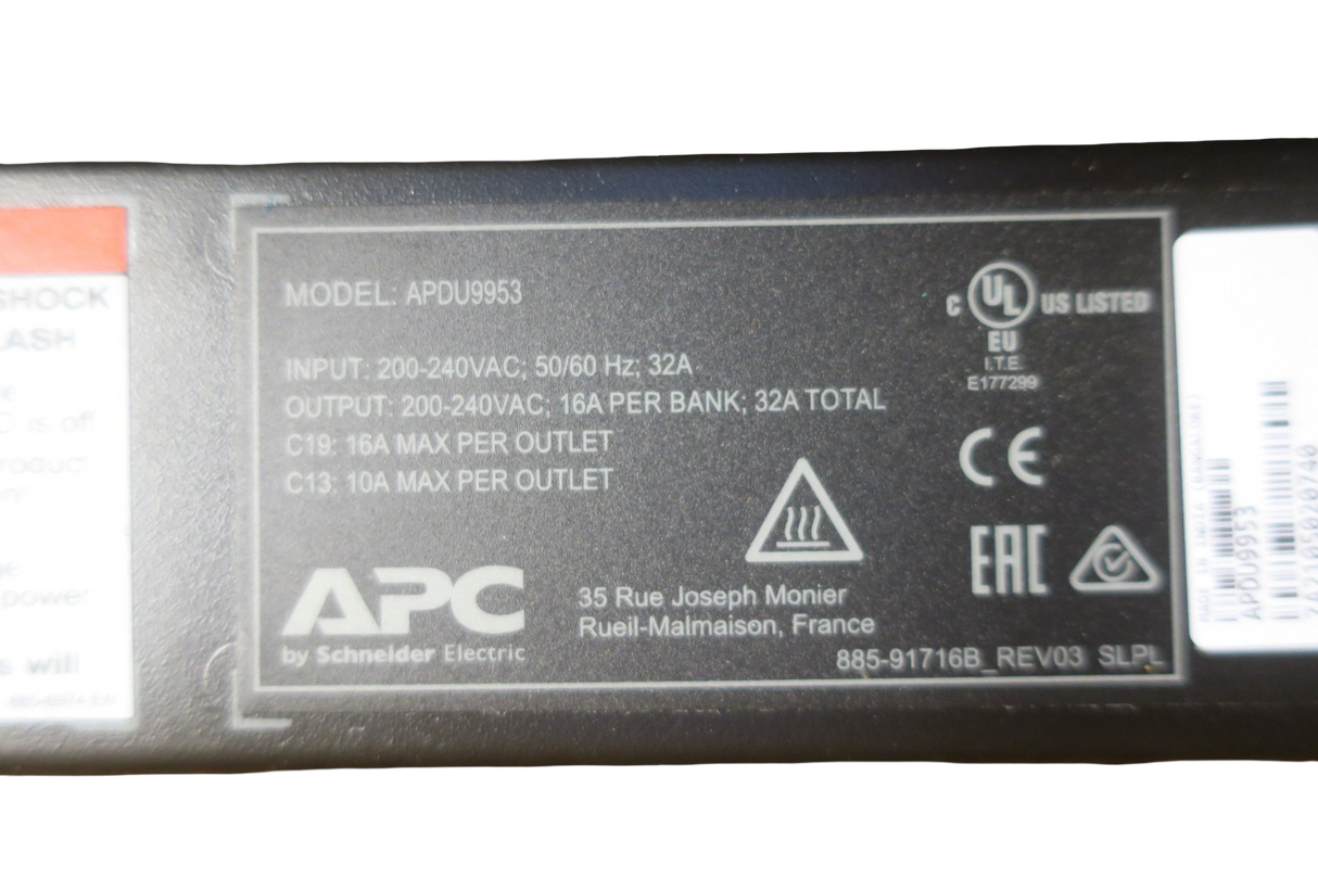 APC APDU9953 Switched Rack 9000 Series PDU 230V 21 x C13 3 x C19 32A ZeroU