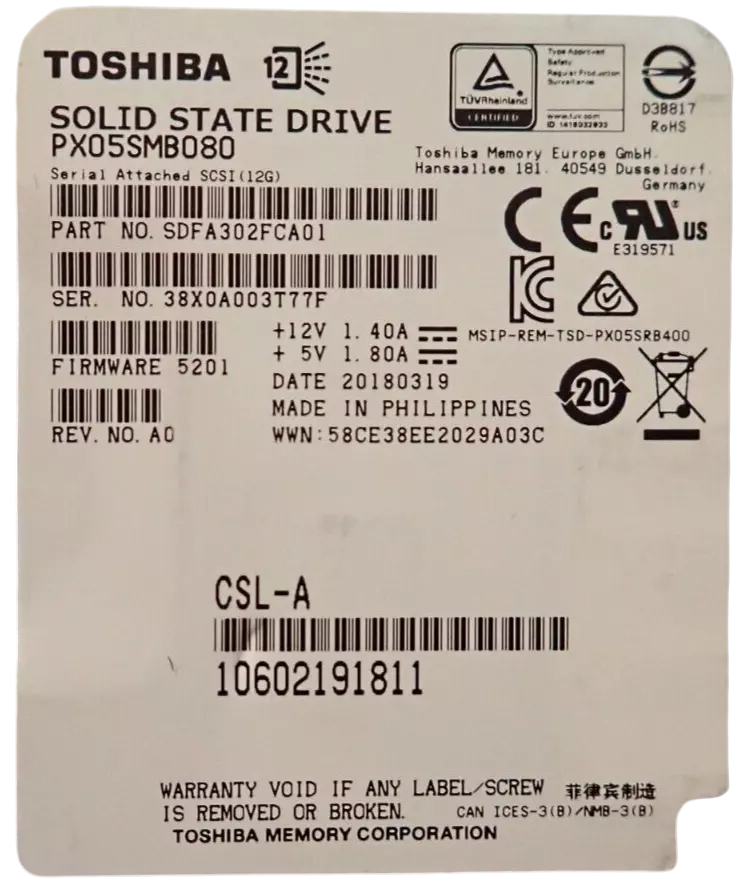 Fujitsu 800GB SAS 12Gb/s WI 2.5" SFF MLC Solid State Drive SSD S26361-F5608-L800