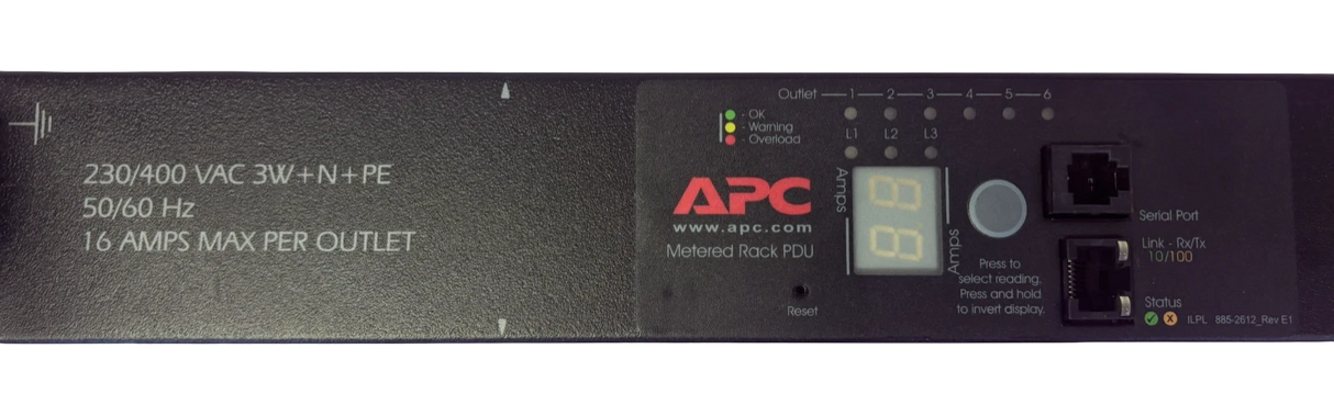 APC AP7855A - Rack PDU Metered Zero U 22kW 400V 6x C19 Power Distribution Unit