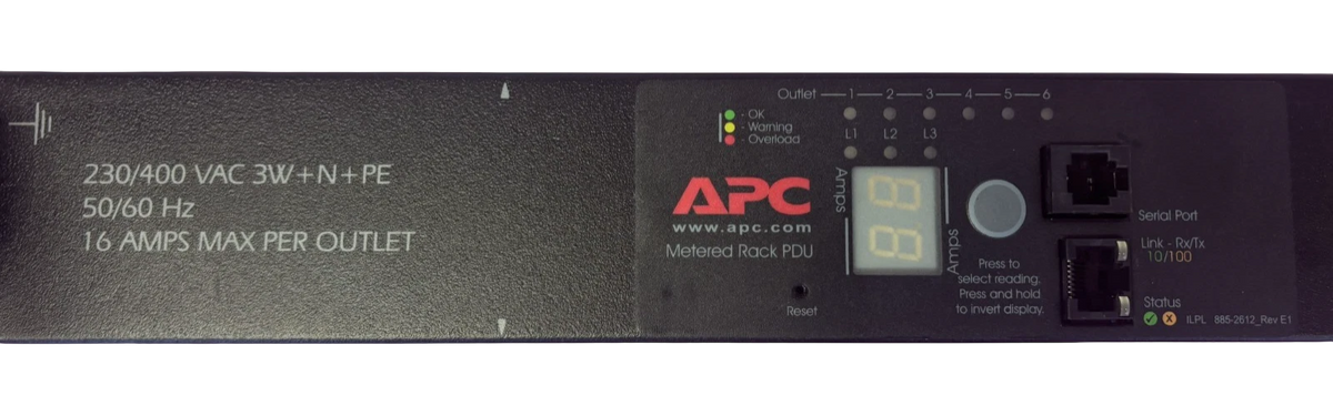 APC AP7855A - Rack PDU Metered Zero U 22kW 400V 6x C19 Power Distribution Unit