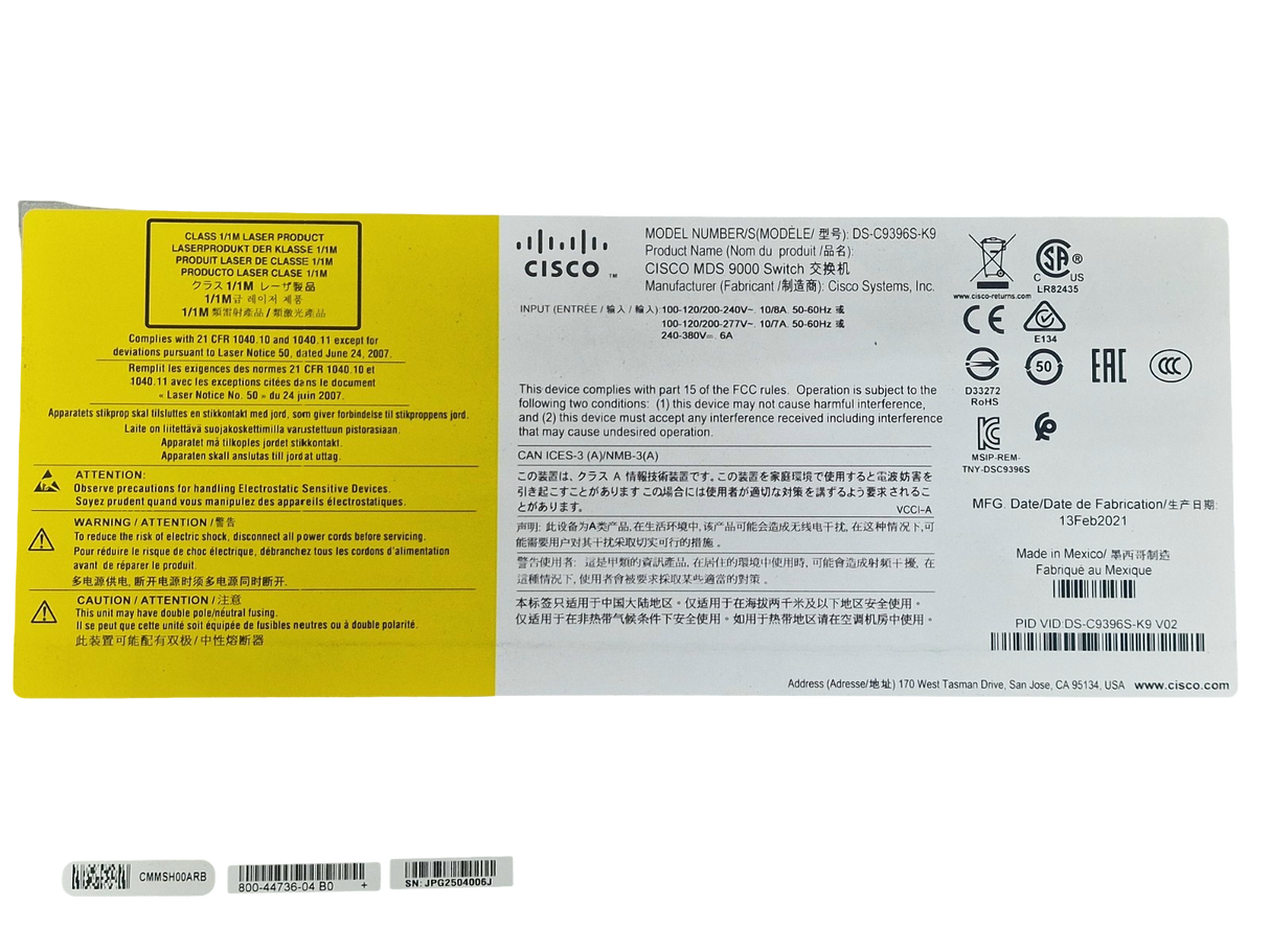 Cisco MDS 9396S 96x 16G FC (48-Active) Multilayer Fabric Switch DS-C9396S-K9