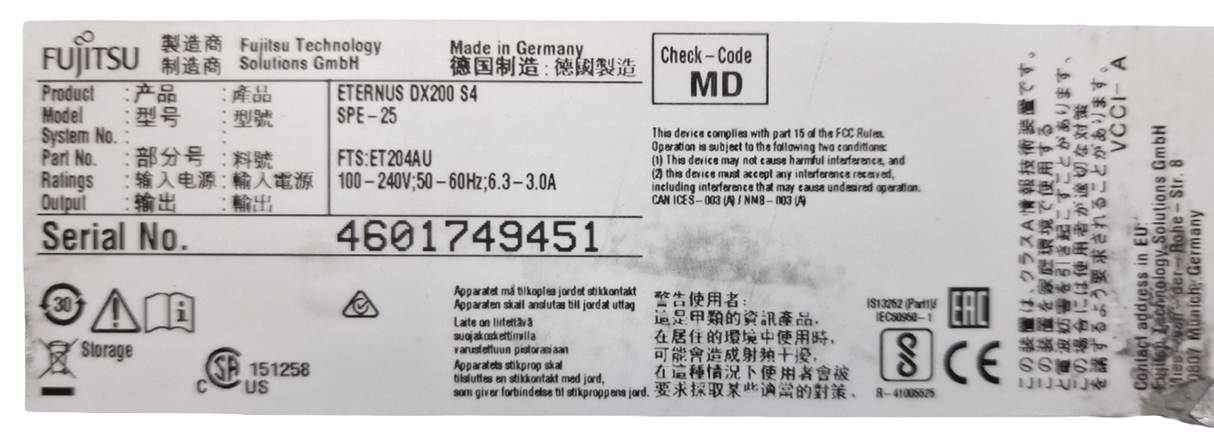 Fujitsu Eternus DX200 S4 24-Bay Disk Storage + 2x CA07662-D122 W/ 4x FC16G 2xPSU