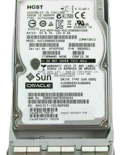Oracle Sun 600GB 10k SAS 2.5" SAS 6Gb/s HDD 7064135 HUC109060CSS600 + Caddy