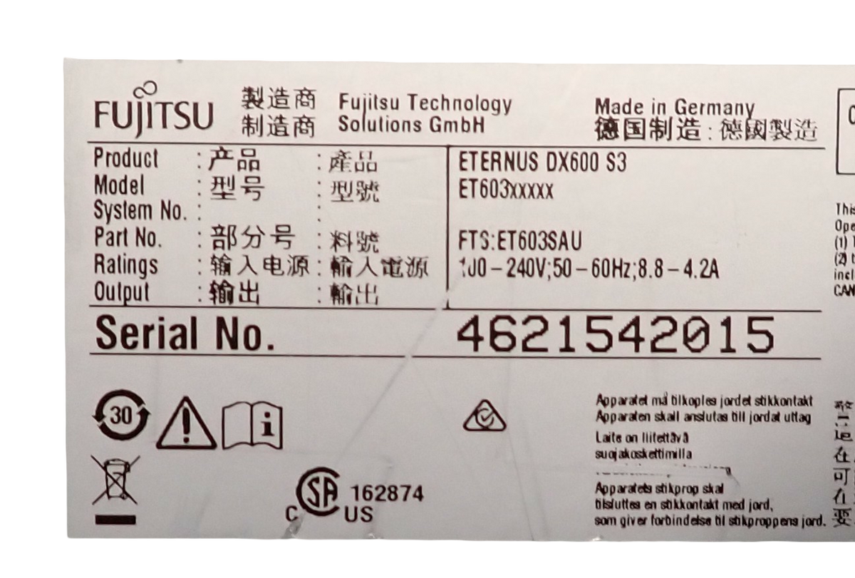 Fujitsu Eternus DX600 S3 Base FTS:ET603SAU & 2x Controller Modules CA07555-D811