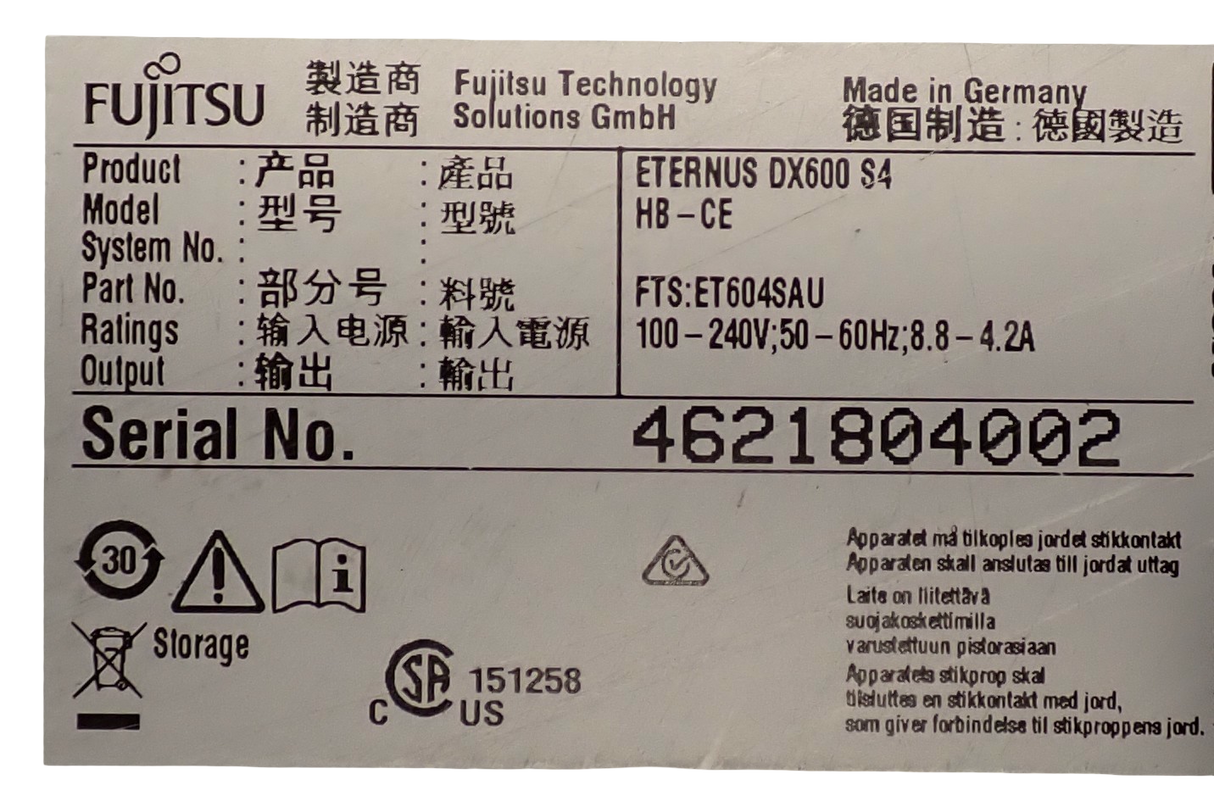 Fujitsu Eternus DX600 S4 Base FTS:ET604SAU + 2x Controller Modules CA07555-D831