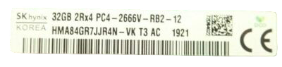 SK Hynix 32GB 2RX4 DDR4-2666V PC4-21300 ECC REG Server Memory - HMA84GR7JJR4N-VK