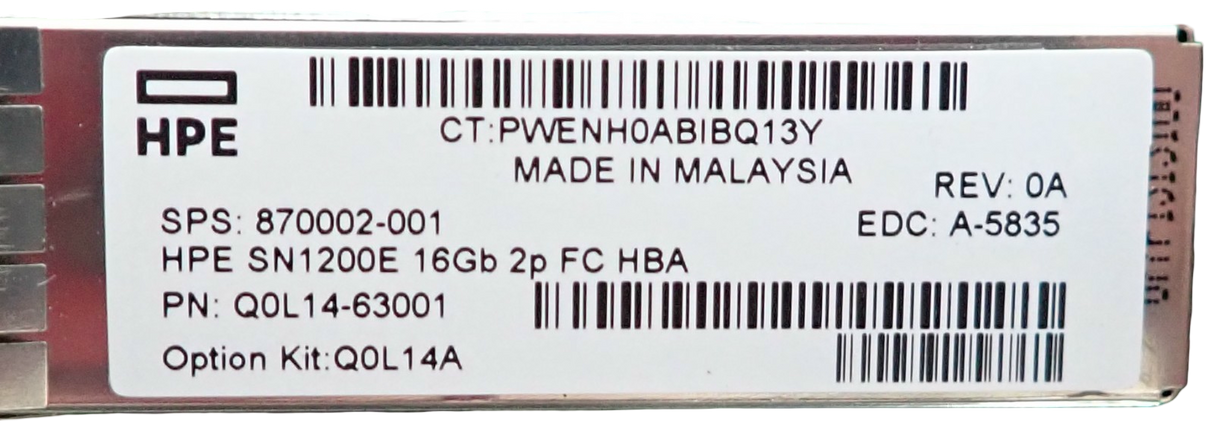 HPE StoreFabric SN1200E Dual Port 16Gb FC Host Bus Adapter HBA 870002-001 Q0L14A