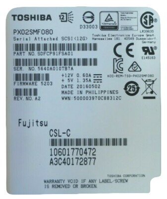 Fujitsu 800GB 2.5" 12Gb/s Hot-Plug SAS SSD Solid State Drive S26361-F5297-L800