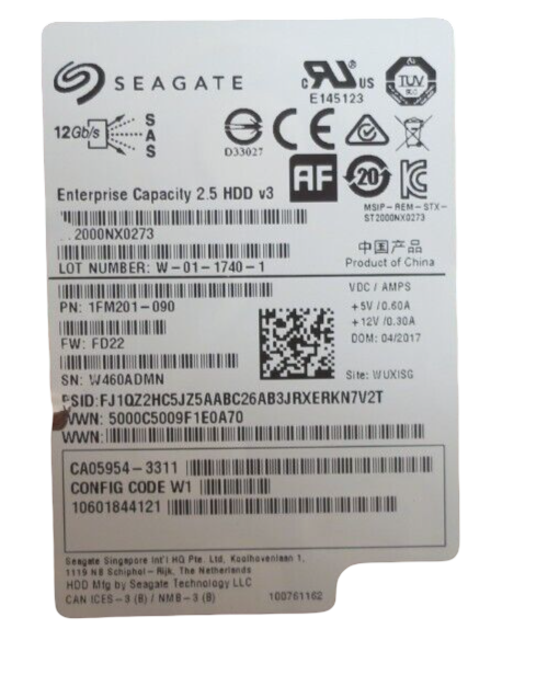 Fujitsu Eternus 2TB 7.2K SAS 12G 2.5" Hard Drive HDD CA07670-E852 For DX S3/S4