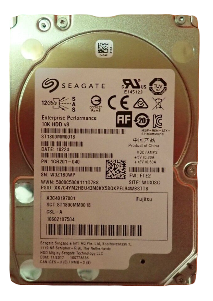 Fujitsu 1.8TB 10K SAS 12G 512e 2.5" Hot-Plug HDD Hard Drive S26361-F4041-L180