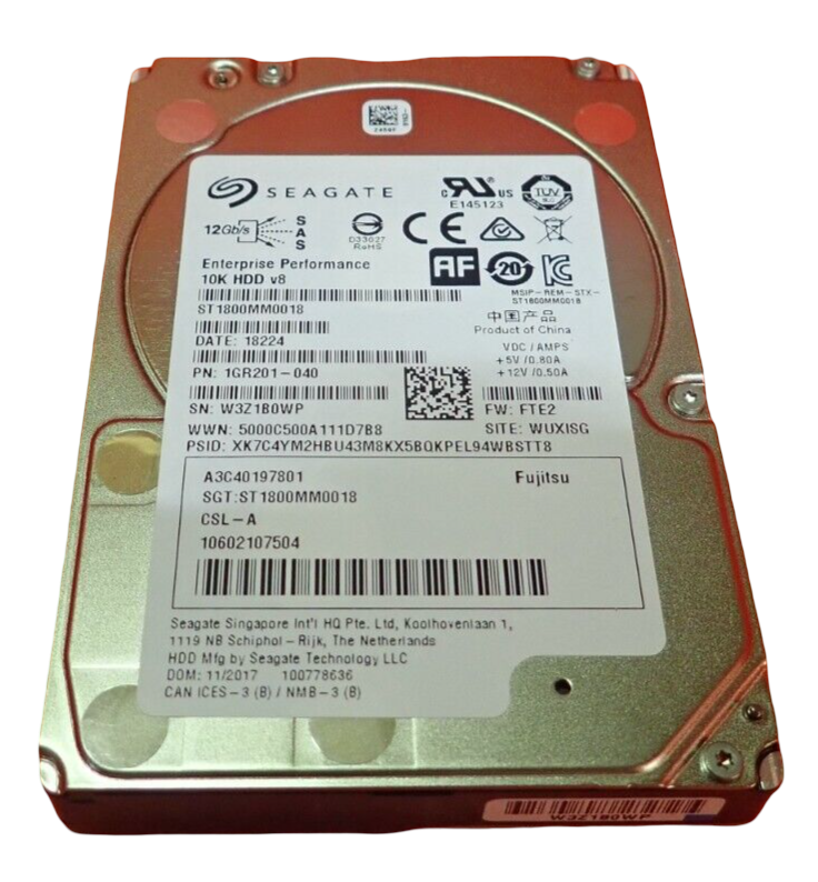 Fujitsu 1.8TB 10K SAS 12G 512e 2.5" Hot-Plug HDD Hard Drive S26361-F4041-L180