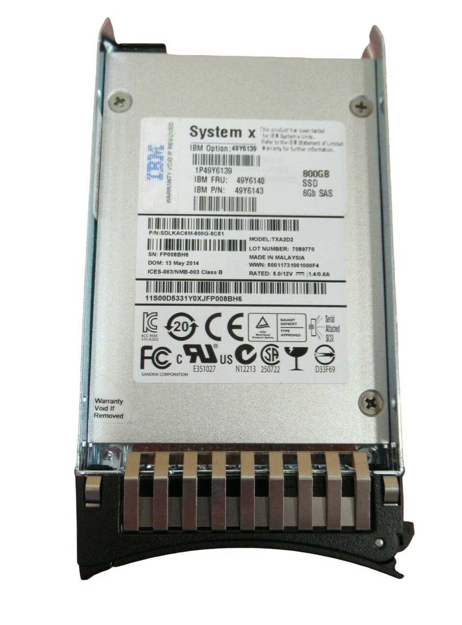 IBM 49Y6140 800GB 2.5'' 6G SAS MLC HS SSD Drive 49Y6139 49Y6143 System X HS23