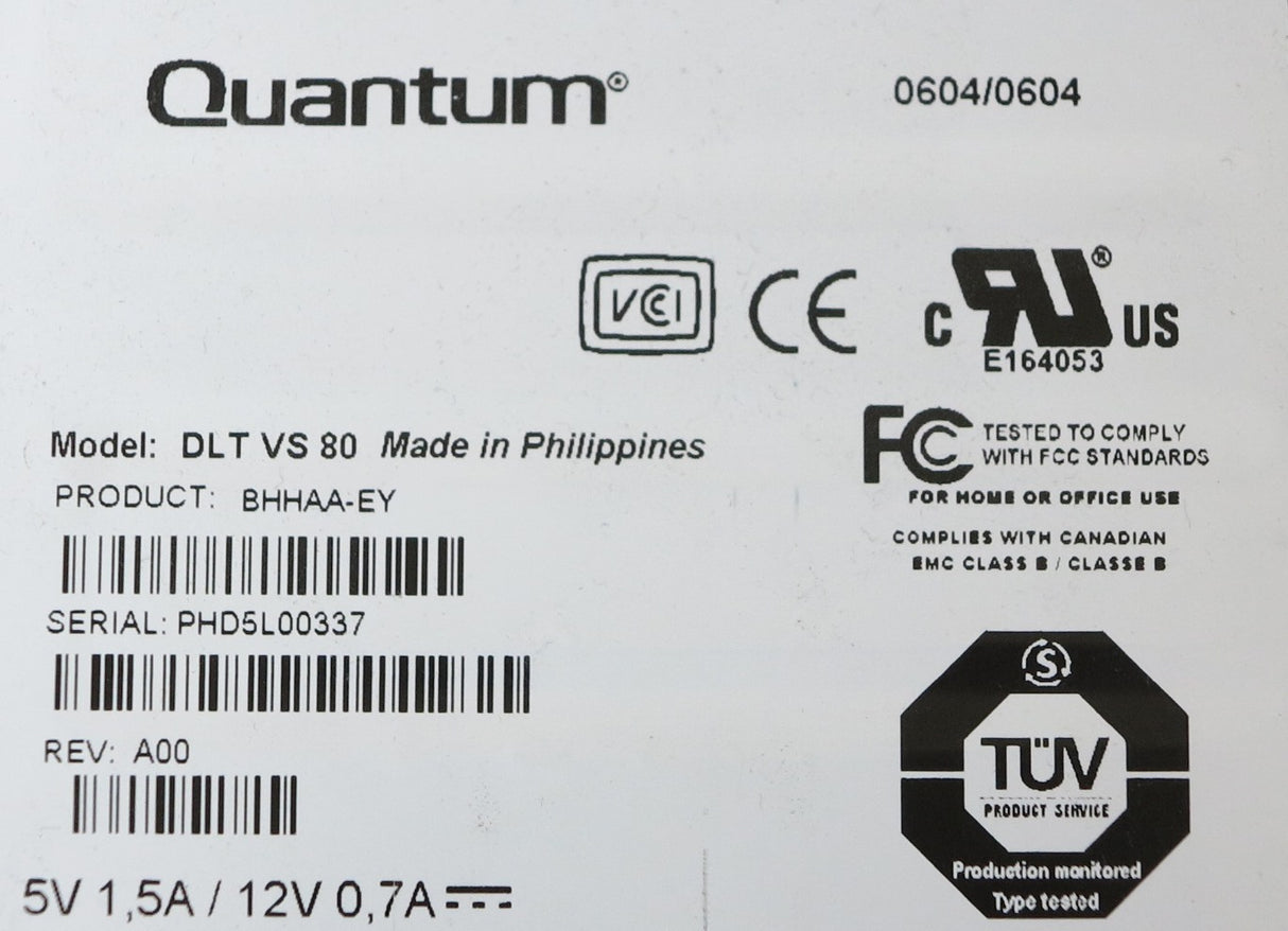 Quantum DLT VS80 Internal HH 40/80Gb SVSI LVD Backup Tape Drive BHHAA-EY
