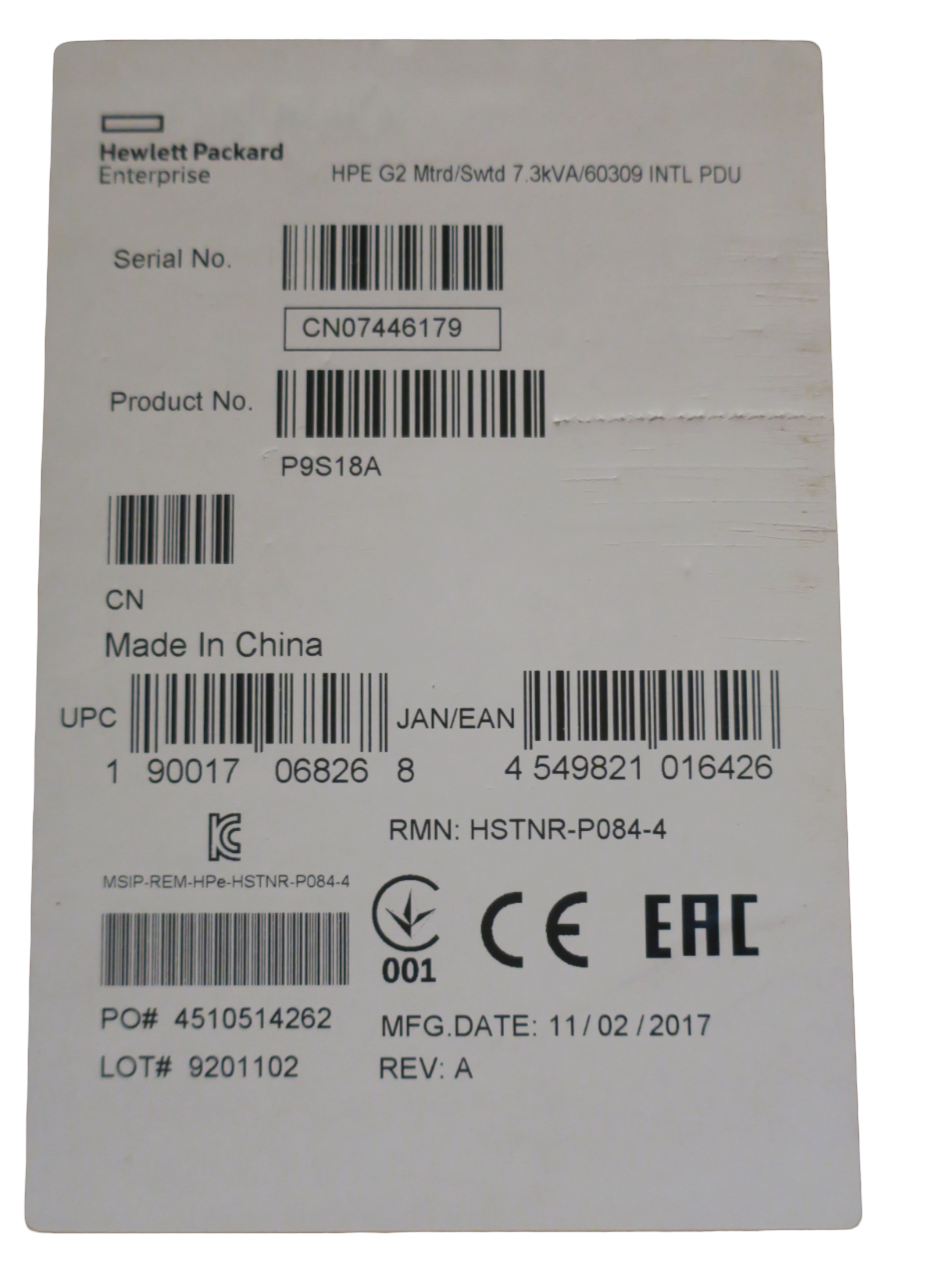 NEW HPE G2 P9S18A 20xC13 4xC19 7.3kVA Metered Switched PDU 32A 230V 870120-001