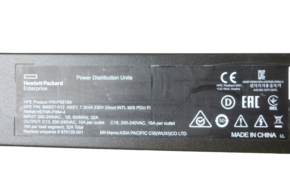 HPE G2 P9S18A 20xC13 4xC19 7.3kVA Metered Switched PDU 32A 230V 870120-001