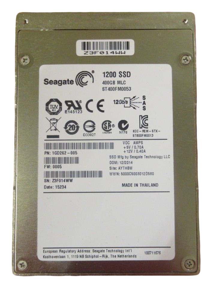 Seagate 400GB SAS 12Gbps 1200 MLC SSD Solid State Drive ST400FM0053 1GD262-005