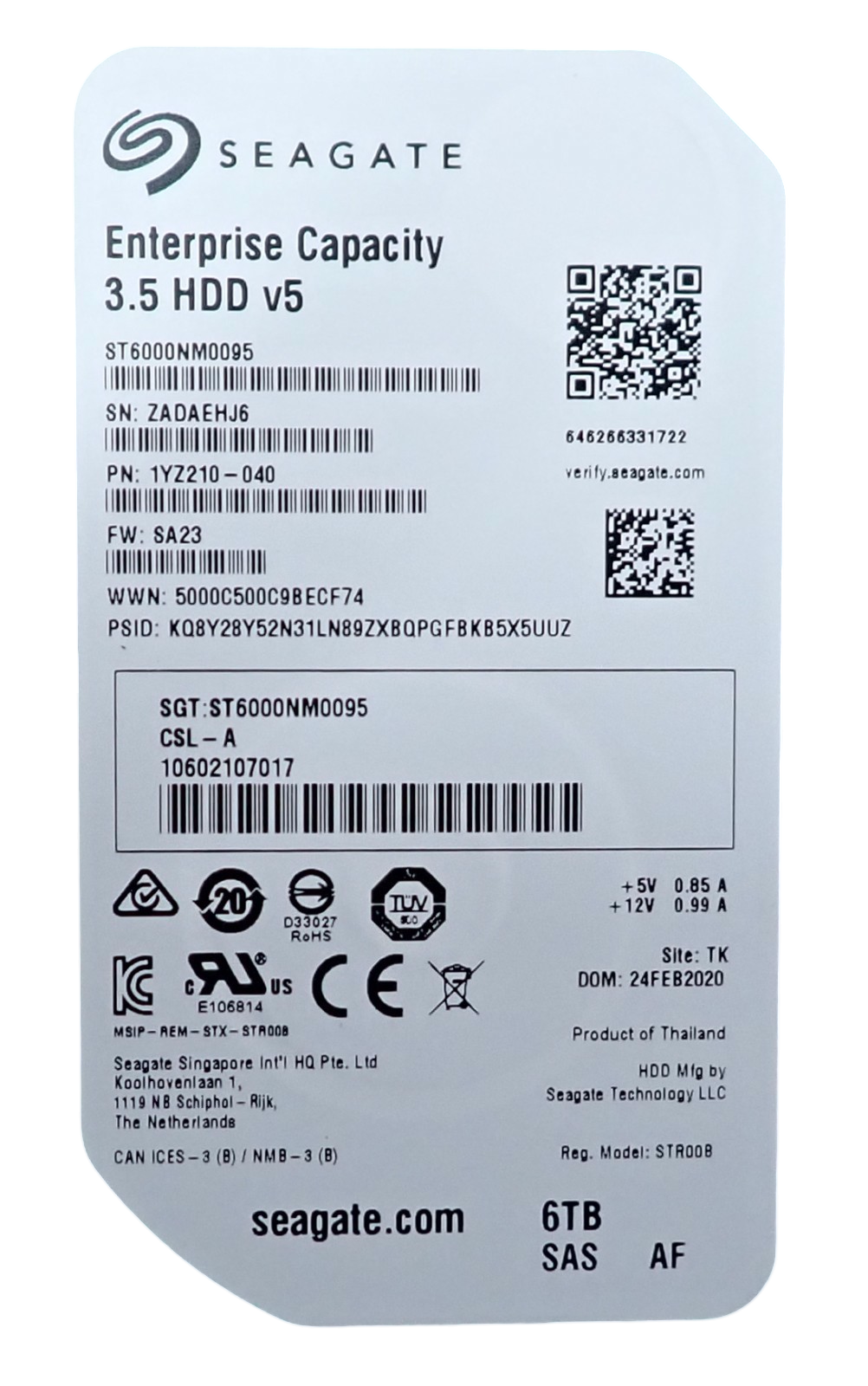 NEW Fujitsu 6TB SAS 12G 7.2K 512e Hot-Plug 3.5" Hard Drive HDD S26361-F5635-L600