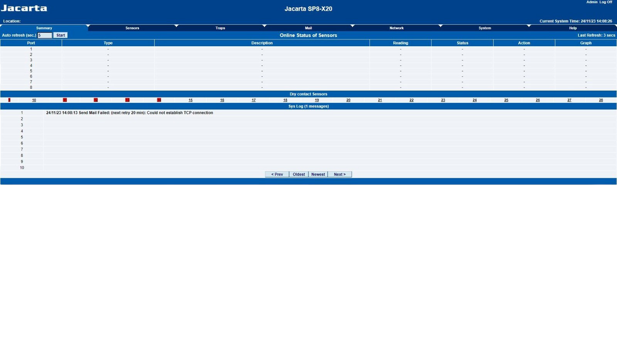 Jacarta SP8-X20 SNMP and Web Enabled Intelligent Monitoring Device JAC-SP8X20