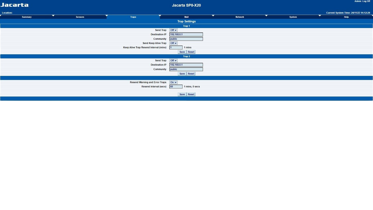 Jacarta SP8-X20 SNMP and Web Enabled Intelligent Monitoring Device JAC-SP8X20