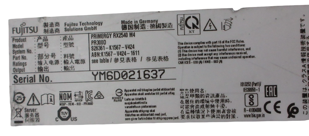 Fujitsu Primergy RX2540 M4 24x 2.5" 2U 24x DDR4 2x E5-2600 V4 EP400i CTO Server