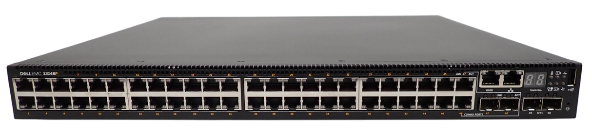 Dell PowerSwitch S3148P 48x 1GE PoE+ RJ45 (2x Combo) + 2x 10GE SFP+ Switch OS9