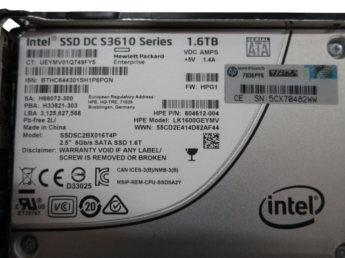HP 1.6TB SATA 6Gb/s 2.5" Hot-Plug Solid State Drive SSD 805383-001 804631-B21