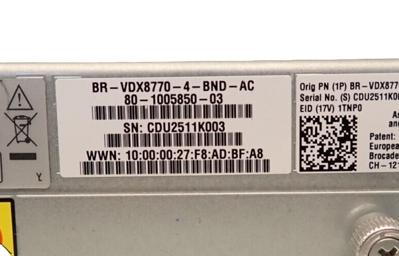 Brocade VDX 8770-4 Switch 8U 4-Slot Chassis 2x 3000W PSU - BR-VDX8770-4-BND-AC