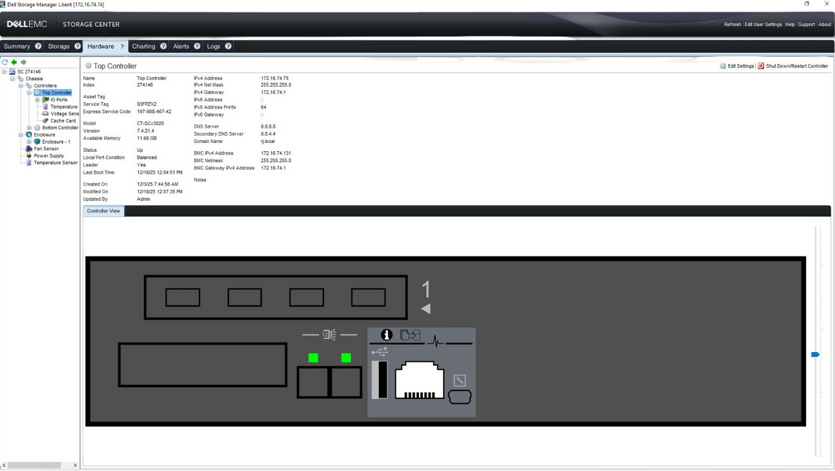 Dell Compellent SCv3020 Storage Array 2x iSCSI Controller 30-Bay 7x 900GB HDD