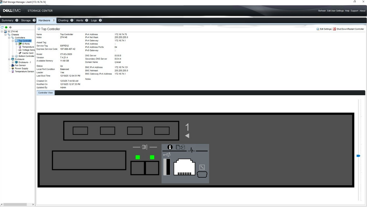 Dell Compellent SCv3020 Storage Array 2x iSCSI Controller 30-Bay 7x 900GB HDD