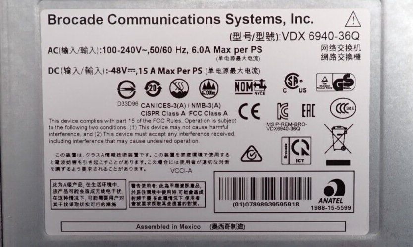 Brocade VDX6940-36Q BR-VDX6940-24Q-AC-F 36x 40GbE QSFP+ Port Switch (24-Active)