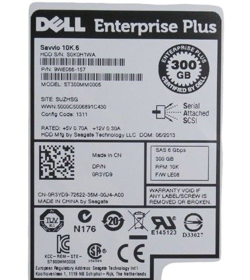 Dell EqualLogic 300GB 10K 2.5" 6Gbps SAS Hot Plug Hard Drive HDD R3YD9 + Caddy