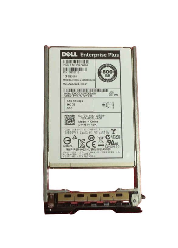 Dell Compellent 800GB SAS 2.5" 12G MLC MU Enterprise SSD V1R9K HUSMM1680ASS200
