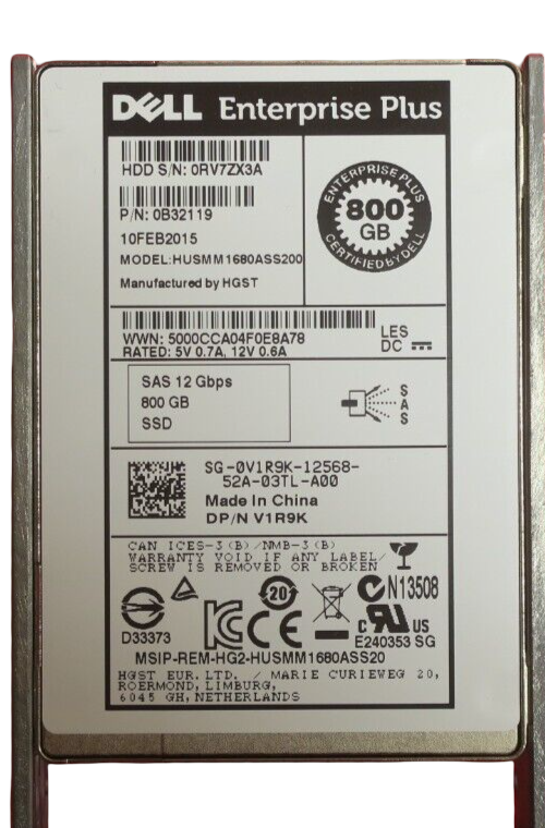 Dell Compellent 800GB SAS 2.5" 12G MLC MU Enterprise SSD V1R9K HUSMM1680ASS200